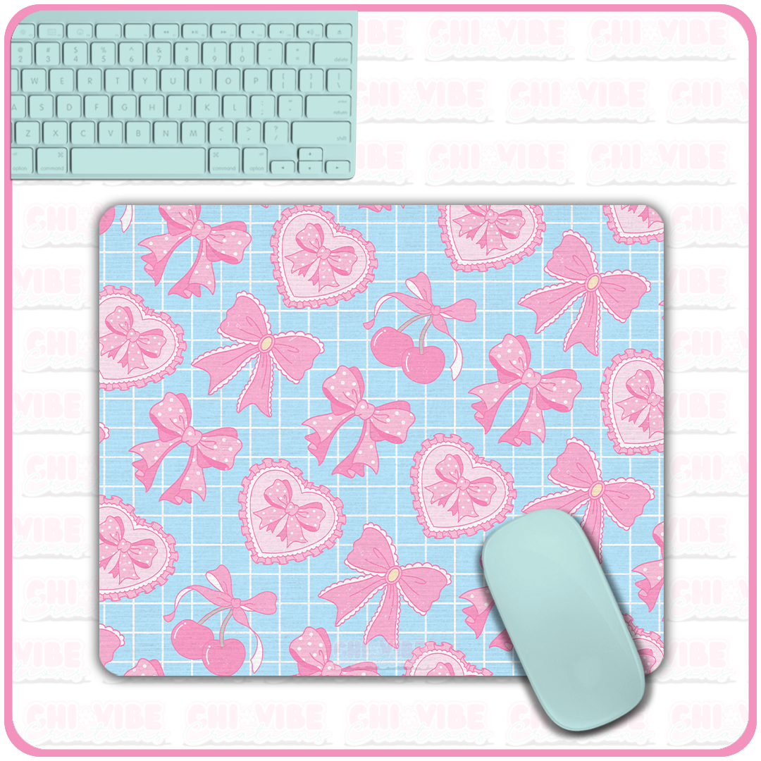 Coquette Cherries (Tiled Blue) Mouse Pad