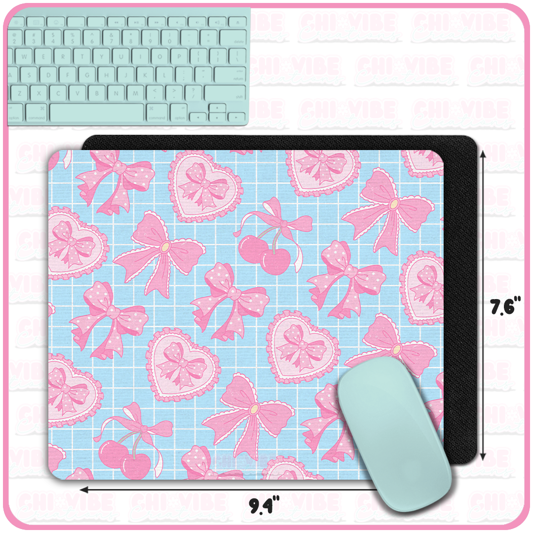 Coquette Cherries (Tiled Blue) Mouse Pad