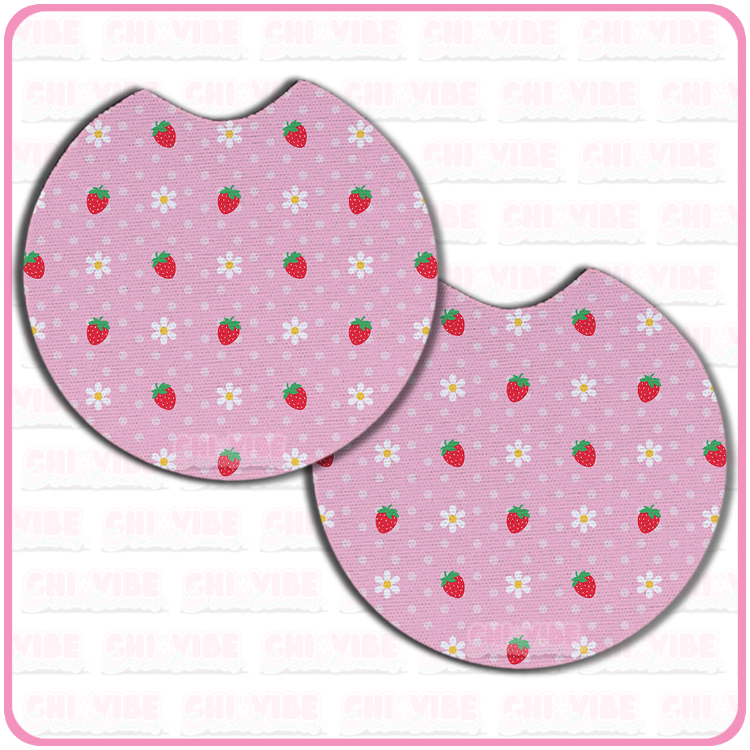 Sweet Strawberry (Polka Dot Daisies) Car Coasters