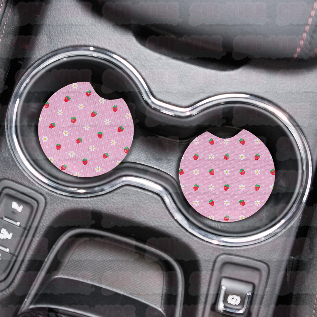 Sweet Strawberry (Polka Dot Daisies) Car Coasters