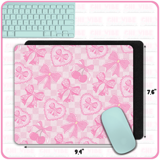 Coquette Cherries (Pink Checkers) Mouse Pad