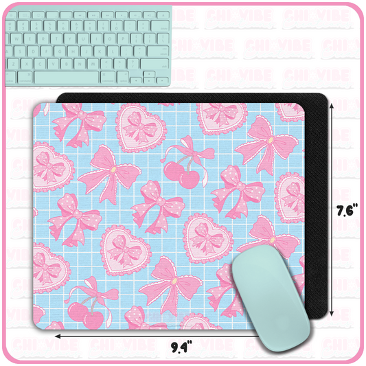 Coquette Cherries (Tiled Blue) Mouse Pad