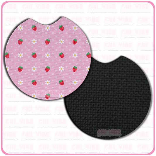 Sweet Strawberry (Polka Dot Daisies) Car Coasters