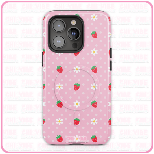 Sweet Strawberry (Polka Dot Daisies) Tough iPhone Case